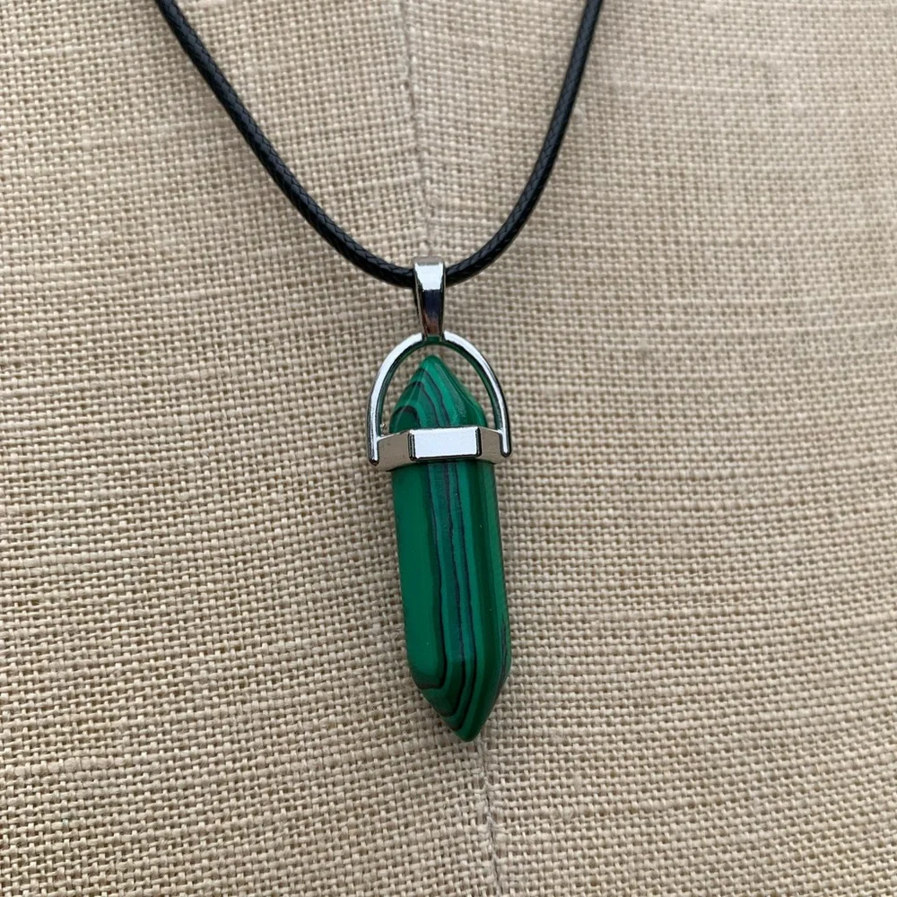 Handmade Malachite Stone Dagger Amulet Necklace - Picture 5 of 11